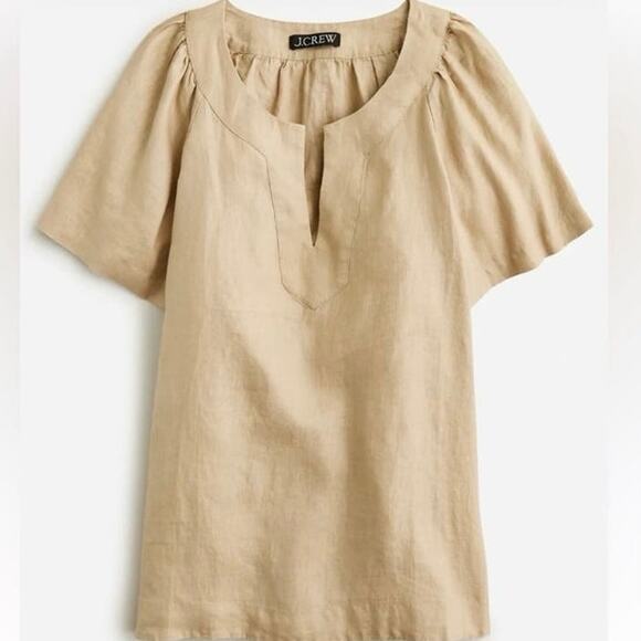 J. Crew Tops - J. Crew Flutter-sleeve linen V-neck top Tan Size XS
